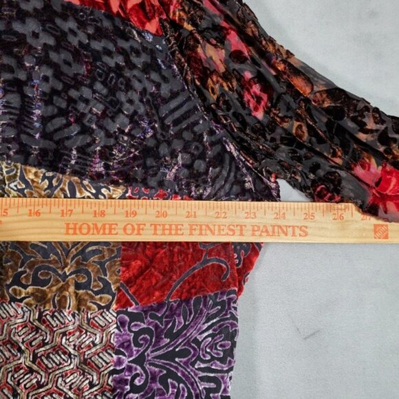 Laura Ashley Jacket Womans 2X Patchwork Velvet Burnout Silk Blend Kimono Boho - Picture 4 of 7